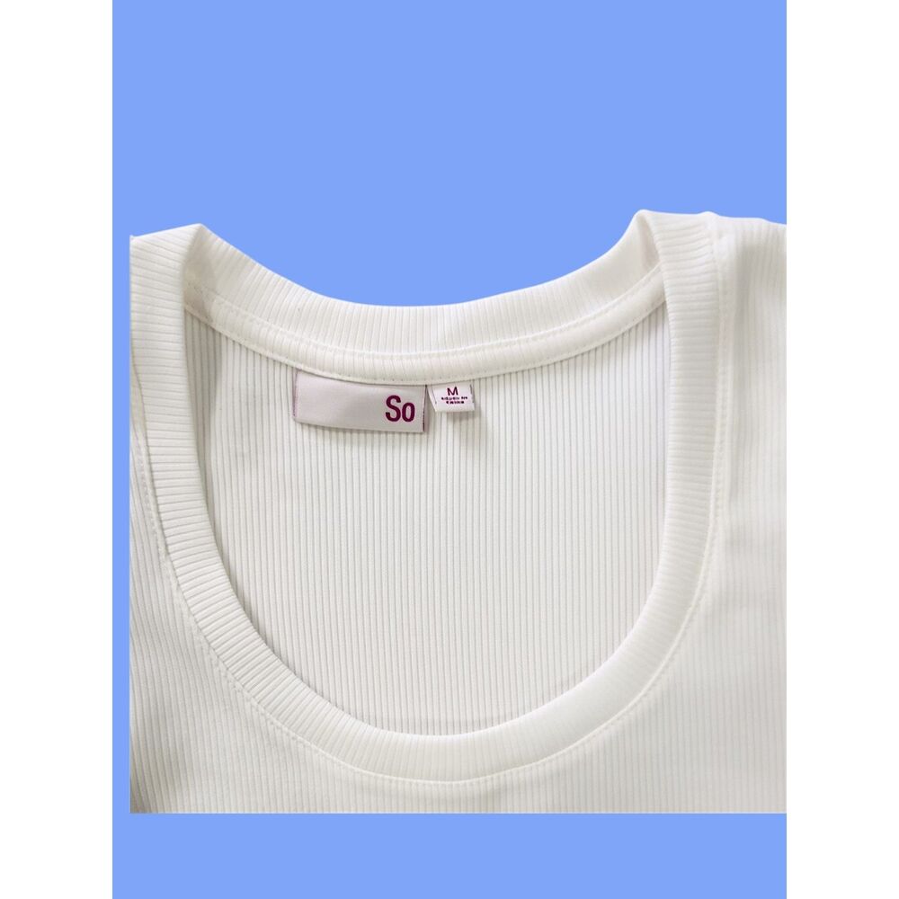 SO White Ribbed Ruffle Tank Top Medium NWT - Picture 3 of 4